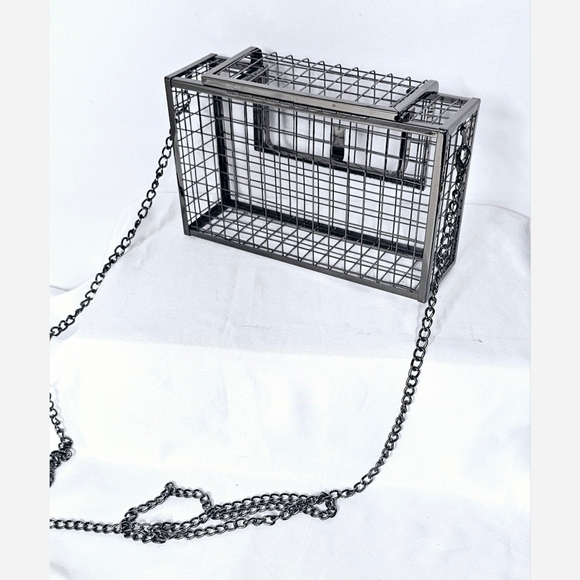 Womens Metal Square Chain Net Cage Bag - Picture 4 of 6